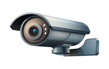 Illustration of a sophisticated silver surveillance camera on a black background