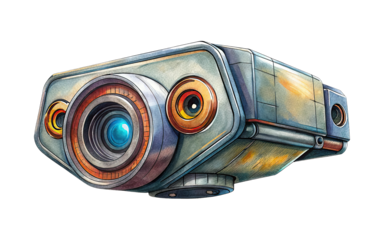 Artistic Rendering of a Futuristic Robotic Camera on a Black Background