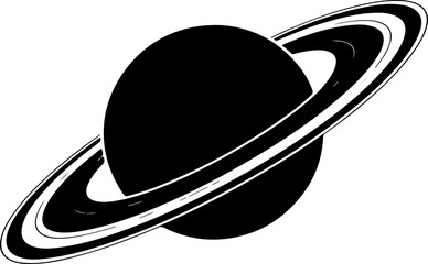 Planet Saturn with detailed planetary rings silhouette vector illustration © Print