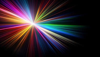 Abstract Illustration With Rays Of Light On Black Background Multicolored Iridescent Light Rays Prism Effect