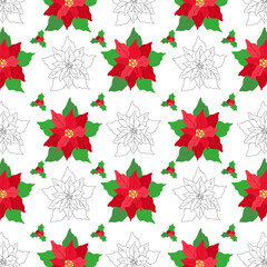Christmas poinsettia floral seamless pattern. Great for wrapping paper, social media posts, gift tags, banners, and printable holiday materials.