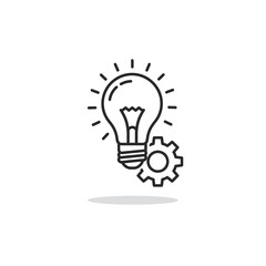 Modern Lightbulb Vector Icon with Gear in Line Art Style