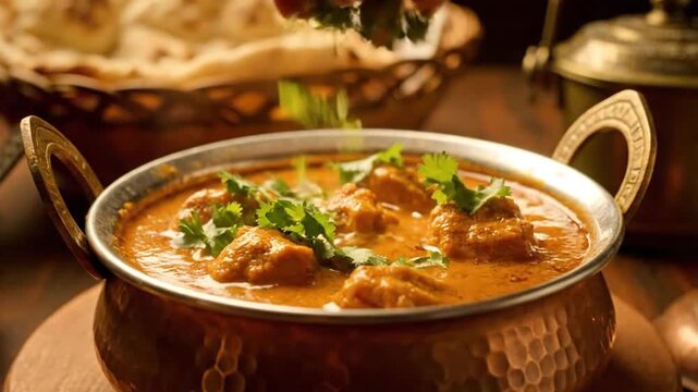 Delicious butter chicken recipe indian food cuisine served in a bowl tasty meal dish dinner lunch video 4k