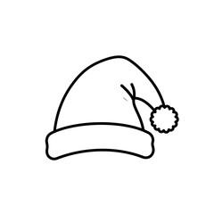 Illustration Vector of Santa Hat with Fluffy Pom Pom Outline Design in Simple Style