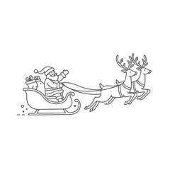 Line Art Vector Illustration Santa Claus in Sleigh Pulled by Reindeer Modern Minimalist Design