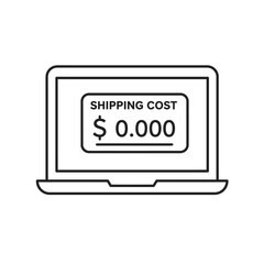 Laptop Vector Icon Illustration Featuring Shipping Cost and Dollar Sign in Minimalist Line Art Style