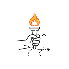 Line Art Vector Illustration with Hand Holding Torch and Motion Arrows Simple Modern Design in Black and Orange
