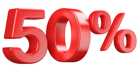 Shiny Red 3D 50 Percent Discount Symbol