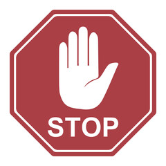 Obraz premium Red octagonal stop sign with a white hand symbol and the word stop in white letters isolated on transparent background