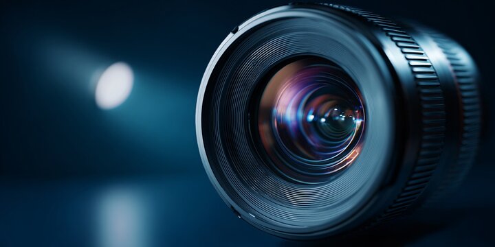 Macro closeup of camera lens aperture zoom background