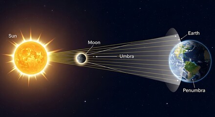 Educational Diagram Illustrating a Solar Eclipse with Shadow Zones