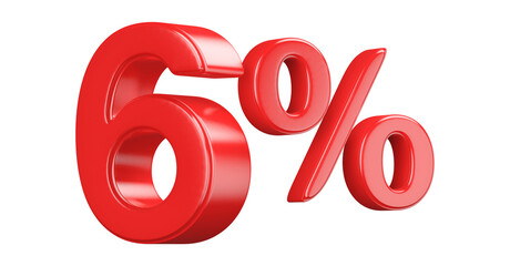 Red 3D 6% Percentage Symbol, Financial Discount Marketing Element