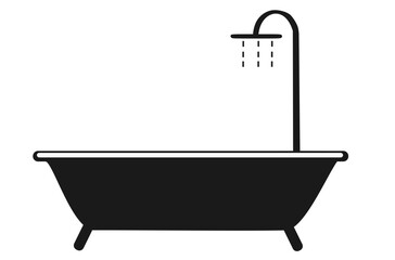 Minimalist silhouette of a clawfoot bathtub with shower head