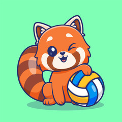 Cute Red Panda Playing Volley Ball Cartoon 