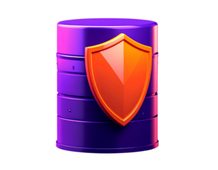Firefly_3 D Render of a Purple Database Cylinder with an Orange Shield Icon Isolated on a Bla 