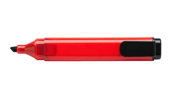 Close up of a red highlighter isolated on transparent background