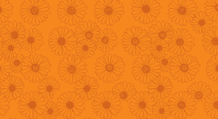Fototapeta premium Floral pattern with daisy-like flowers on an orange background