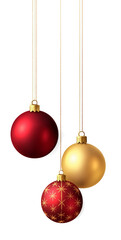  hanging christmas ornaments on a transparent background