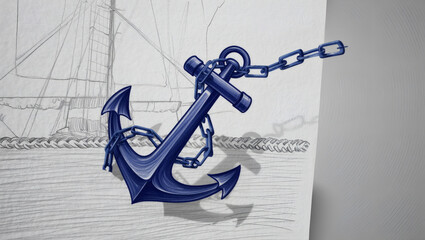 Maritime nautical anchor with chain symbolizing strength security stability and ocean adventure