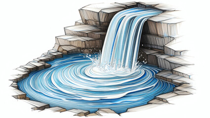 Serene waterfall cascading into a rocky pool creates a beautiful natural scene