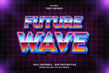 Future Wave Retro 80s Synthwave 3D Text Effect Editable with Metallic Gradient.