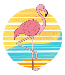 Summer elegant flamingo on a color circle background in yellow and blue colors