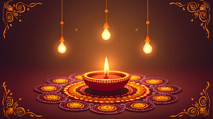 Central Diya and Rangoli Design for Festive Diwali Celebration Background