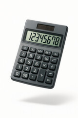 Portable calculator with solar power and battery, large LCD display for versatile use.