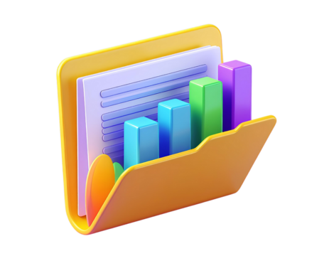 Firefly_3 D Render of a Yellow File Folder Containing a Document with a Bar Chart Showing Pur