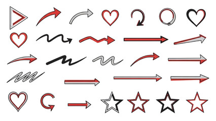 Hand Drawn Arrows Set – Scribble Sketch Line Elements and Doodle Marker Strokes Vector Illustration AI EPS PNG JPEG