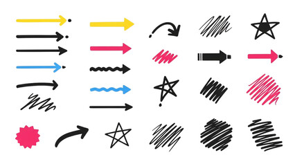 Hand Drawn Arrows Set – Scribble Sketch Line Elements and Doodle Marker Strokes Vector Illustration AI EPS PNG JPEG