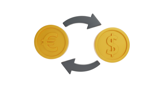 Euro and Dollar coins with exchange arrows isolated on a transparent background currency exchange - Powered by Adobe