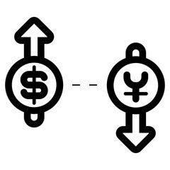 currency rate dollar and yen icon