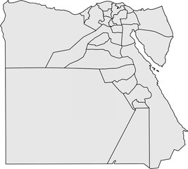 Detailed gray vector map of Egypt with distinct governorate borders, isolated on neutral background.

