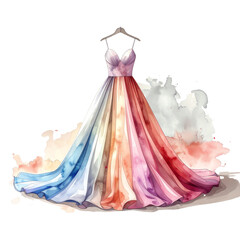 Obraz premium Watercolor Bridesmaids Dress Front View, Transparent Background PNG 