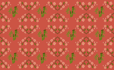 Seamless Floral Pattern with Sakura and Bamboo