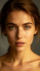 Fototapeta premium Close-up portrait of a young, beautiful woman with colorful eyes and expressive gaze
