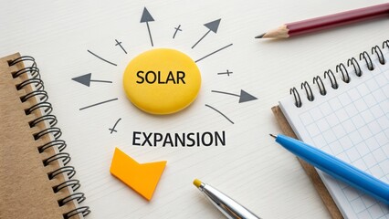 Solar energy expansion concept illustrated with arrows and symbols
