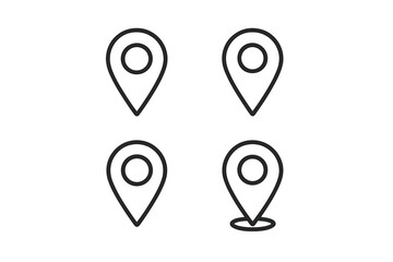 Set of map pin icons. Location pointer and navigation marker collection. Simple line art for GPS, destination, address, and travel concepts. Vector symbols for web and UI design.