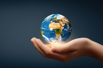 Human Hand Holding Glowing Earth Globe Symbolizing Global Environmental Protection and Sustainable Future