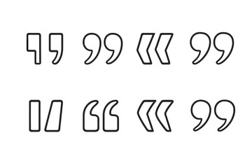 Quote marks icon vector set. Collection of various quotation symbols for citation or dialogue. Speech marks, inverted commas, and talking marks in outline line art style.