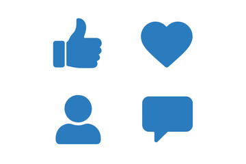 Obraz premium Set of social media icons. Like, heart, follower, and comment symbols for web, internet, and app interfaces. Vector illustration for digital marketing, SMM, and business.