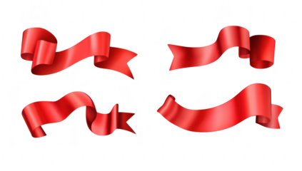 A collection of elegant red ribbons in various shapes and orientations. perfect for decoration or highlighting important messages. set against a clean white background