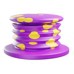 Abstract Purple Stacked Disc with Yellow Spots on Transparent Background Render Isolated Object Geometric Design Bright Colors Modern Art