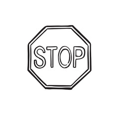 Stop sign hand drawn in black line and vectorised.