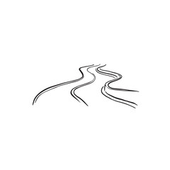 Line drawn simple curving road hand drawn in black.
