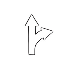 Two arrows pointing in different directions. Road signs, Road markings.