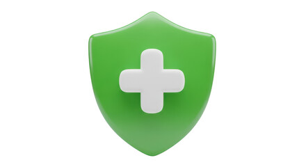 Obraz premium Green Shield with White Plus Symbol isolated on a transparent background medical