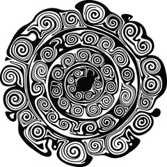 Vector concentric spiral mandala ornament, cultural Aomori heritage inspired cloud swirl design, symbolizing resilience and continuity, seamless abstract pattern for fabric and surface print