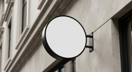 Blank round signage mounted on a textured building facade, ready for branding